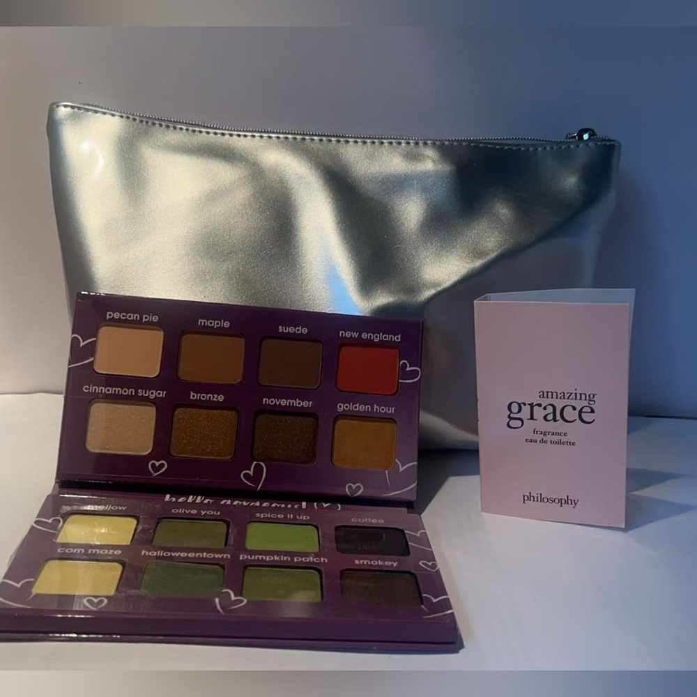 Silver Cosmetic Bag with Eyeshadow Palette $25 for 3 bag